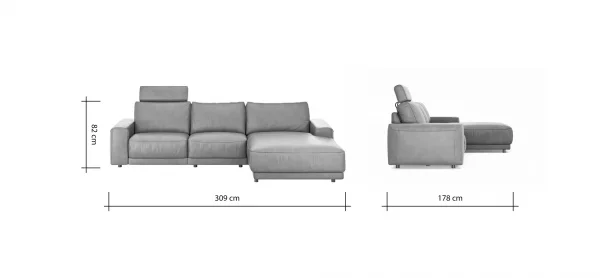 Ecksofa Balok - 2,5-Sitzer mit Longchair groß rechts, inkl. Relaxfunktion (motorisch) und Kopfstütze, Leder, Dunkelbraun – Bild 9