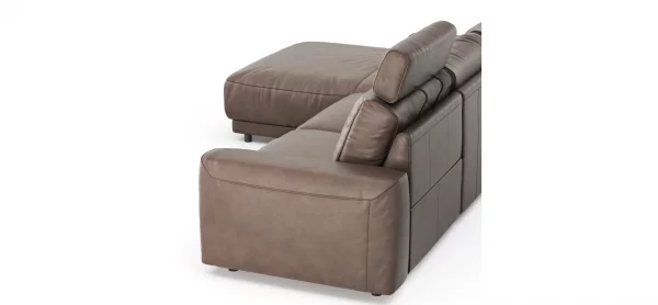 Ecksofa Balok - Longchair groß links mit 2,5-Sitzer, inkl. Relaxfunktion (motorisch) und Kopfstütze, Leder, Dunkelbraun – Bild 2
