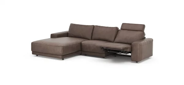 Ecksofa Balok - Longchair groß links mit 2,5-Sitzer, inkl. Relaxfunktion (motorisch) und Kopfstütze, Leder, Dunkelbraun – Bild 5