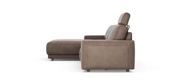 Ecksofa Balok - Longchair groß links mit 2,5-Sitzer, inkl. Relaxfunktion (motorisch) und Kopfstütze, Leder, Dunkelbraun – Bild 6