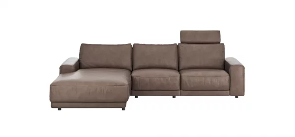 Ecksofa Balok - Longchair groß links mit 2,5-Sitzer, inkl. Relaxfunktion (motorisch) und Kopfstütze, Leder, Dunkelbraun