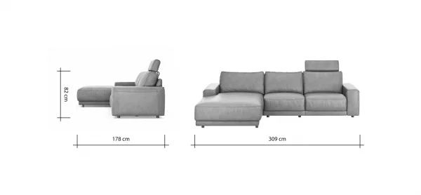 Ecksofa Balok - Longchair groß links mit 2,5-Sitzer, inkl. Relaxfunktion (motorisch) und Kopfstütze, Leder, Dunkelbraun – Bild 8