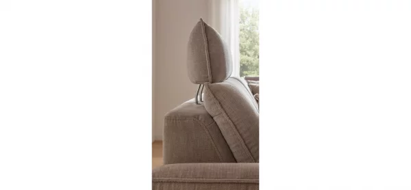 Ecksofa Tulsa KS - 2,5-Sitzer, Spitzecke und 1,5-Sitzer mit Anstellhocker aufklappbar rechts, inkl. Kopfstütze, AL verstellbar und Schlaffunktion, Stoff, Graubeige – Bild 3