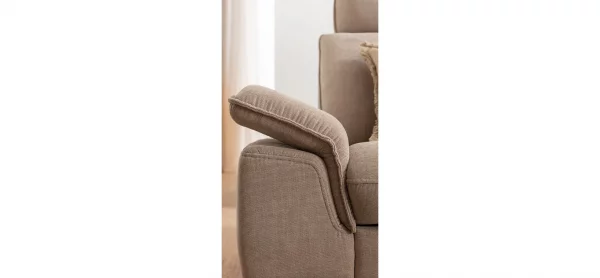 Ecksofa Tulsa KS - 2,5-Sitzer, Spitzecke und 1,5-Sitzer mit Anstellhocker aufklappbar rechts, inkl. Kopfstütze, AL verstellbar und Schlaffunktion, Stoff, Graubeige – Bild 4