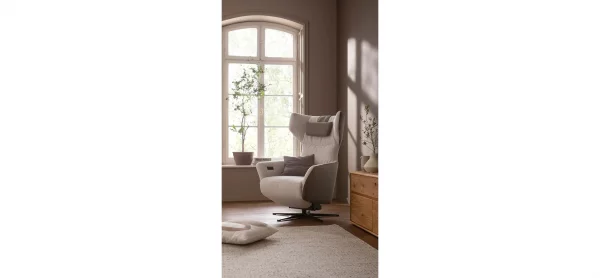 Drehsessel Houston Relax - Größe M, inkl. Relaxfunktion (motorisch), Aufstehhilfe und Kopfstütze, Stoff, außen Taupe/innen Natur – Bild 3