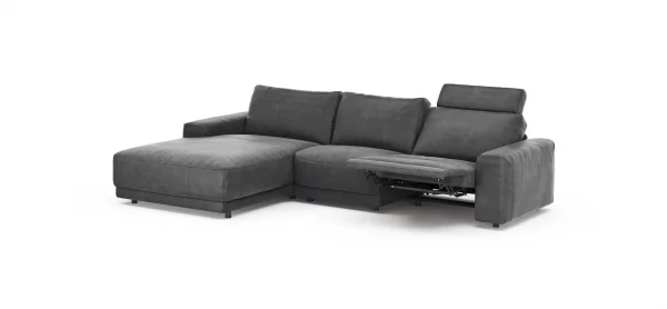 Ecksofa Balok - Longchair groß links mit 2,5-Sitzer, inkl. Relaxfunktion (motorisch) und Kopfstütze, Stoff, Anthrazit – Bild 5