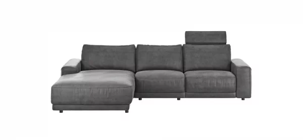 Ecksofa Balok - Longchair groß links mit 2,5-Sitzer, inkl. Relaxfunktion (motorisch) und Kopfstütze, Stoff, Anthrazit