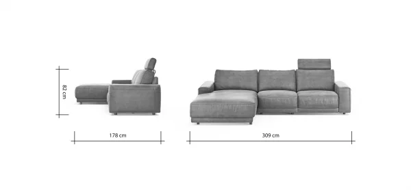 Ecksofa Balok - Longchair groß links mit 2,5-Sitzer, inkl. Relaxfunktion (motorisch) und Kopfstütze, Stoff, Anthrazit – Bild 8