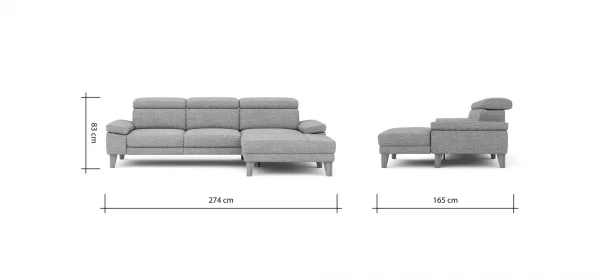 Ecksofa Hudson - 2,5-Sitzer mit Longchair rechts inkl. Kopfteil verstellbar, Stoff, Kupfer – Bild 7