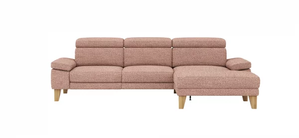 Ecksofa Hudson - 2,5-Sitzer mit Longchair rechts inkl. Kopfteil verstellbar, Stoff, Kupfer