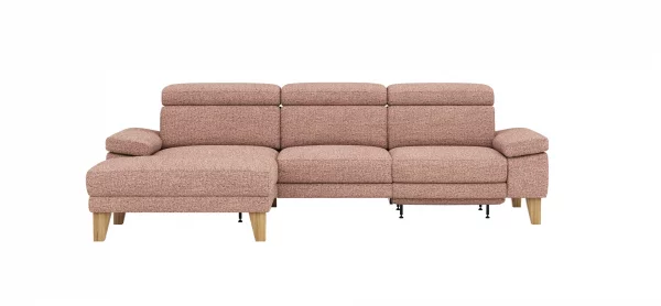 Ecksofa Hudson - Longchair links mit 2,5-Sitzer, inkl. Kopfteil/Armlehne verstellbar und Relaxfunktion (motorisch), Stoff, Kupfer