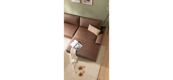Ecksofa Houston - 1,75-Sitzer mit Longchair groß rechts, inkl. Sitztiefenverstellung und Armlehne klappbar, Leder, Dunkelbraun – Bild 5