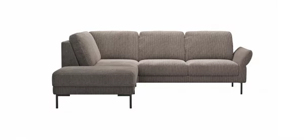 Ecksofa Rockport A - Ecke links mit 2,5-Sitzer rechts, inkl. Sitzauszug (motorisch) und Armlehne klappbar, Stoff, Braun