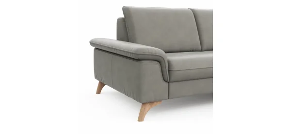 Ecksofa Tulsa KS - 2,5-Sitzer, Spitzecke und 1,5-Sitzer mit Anstellhocker rechts, Leder, Graubeige – Bild 2