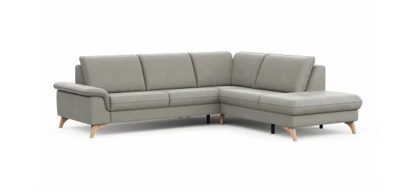 Ecksofa Tulsa KS - 2,5-Sitzer, Spitzecke und 1,5-Sitzer mit Anstellhocker rechts, Leder, Graubeige – Bild 4
