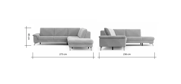 Ecksofa Tulsa KS - 2,5-Sitzer, Spitzecke und 1,5-Sitzer mit Anstellhocker rechts, Leder, Graubeige – Bild 7