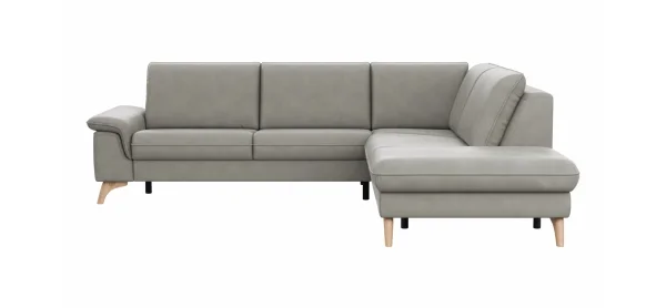 Ecksofa Tulsa KS - 2,5-Sitzer, Spitzecke und 1,5-Sitzer mit Anstellhocker rechts, Leder, Graubeige