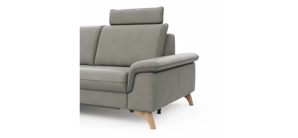 Ecksofa Tulsa KS - 1,5-Sitzer mit Anstellhocker aufklappbar links, Spitzecke und 2,5-Sitzer rechts, inkl. Kopfstütze, AL verstellbar und Schlaffunktion, Leder, Graubeige – Bild 2