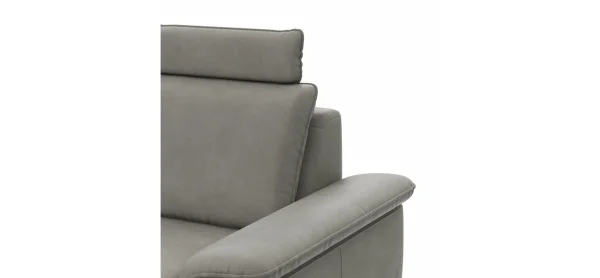 Ecksofa Tulsa KS - 1,5-Sitzer mit Anstellhocker aufklappbar links, Spitzecke und 2,5-Sitzer rechts, inkl. Kopfstütze, AL verstellbar und Schlaffunktion, Leder, Graubeige – Bild 3