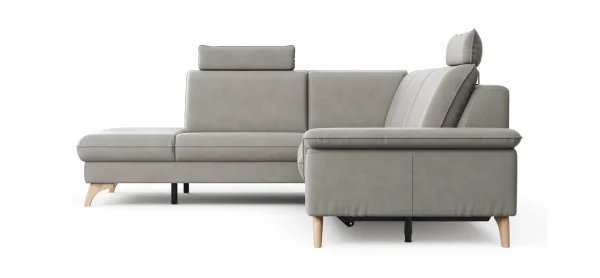 Ecksofa Tulsa KS - 1,5-Sitzer mit Anstellhocker aufklappbar links, Spitzecke und 2,5-Sitzer rechts, inkl. Kopfstütze, AL verstellbar und Schlaffunktion, Leder, Graubeige – Bild 6