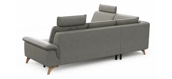 Ecksofa Tulsa KS - 1,5-Sitzer mit Anstellhocker aufklappbar links, Spitzecke und 2,5-Sitzer rechts, inkl. Kopfstütze, AL verstellbar und Schlaffunktion, Leder, Graubeige – Bild 7