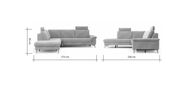 Ecksofa Tulsa KS - 1,5-Sitzer mit Anstellhocker aufklappbar links, Spitzecke und 2,5-Sitzer rechts, inkl. Kopfstütze, AL verstellbar und Schlaffunktion, Leder, Graubeige – Bild 9