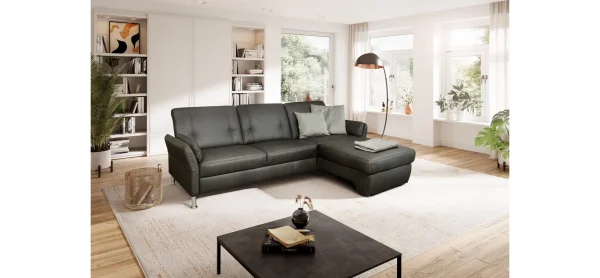Ecksofa Caracas - 2,5-Sitzer mit Longchair rechts, Leder, Anthrazit – Bild 2