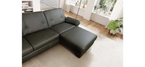 Ecksofa Caracas - 2,5-Sitzer mit Longchair rechts, Leder, Anthrazit – Bild 5