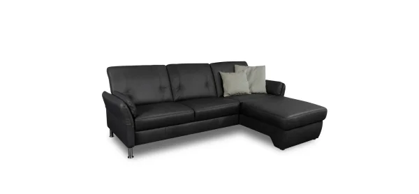 Ecksofa Caracas - 2,5-Sitzer mit Longchair rechts, Leder, Anthrazit