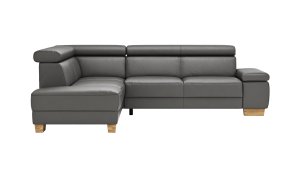 Ecksofa Philadelphia - Ecke links, 2,5-Sitzer, Kopfteil verstellbar (manuell), Leder, Anthrazit