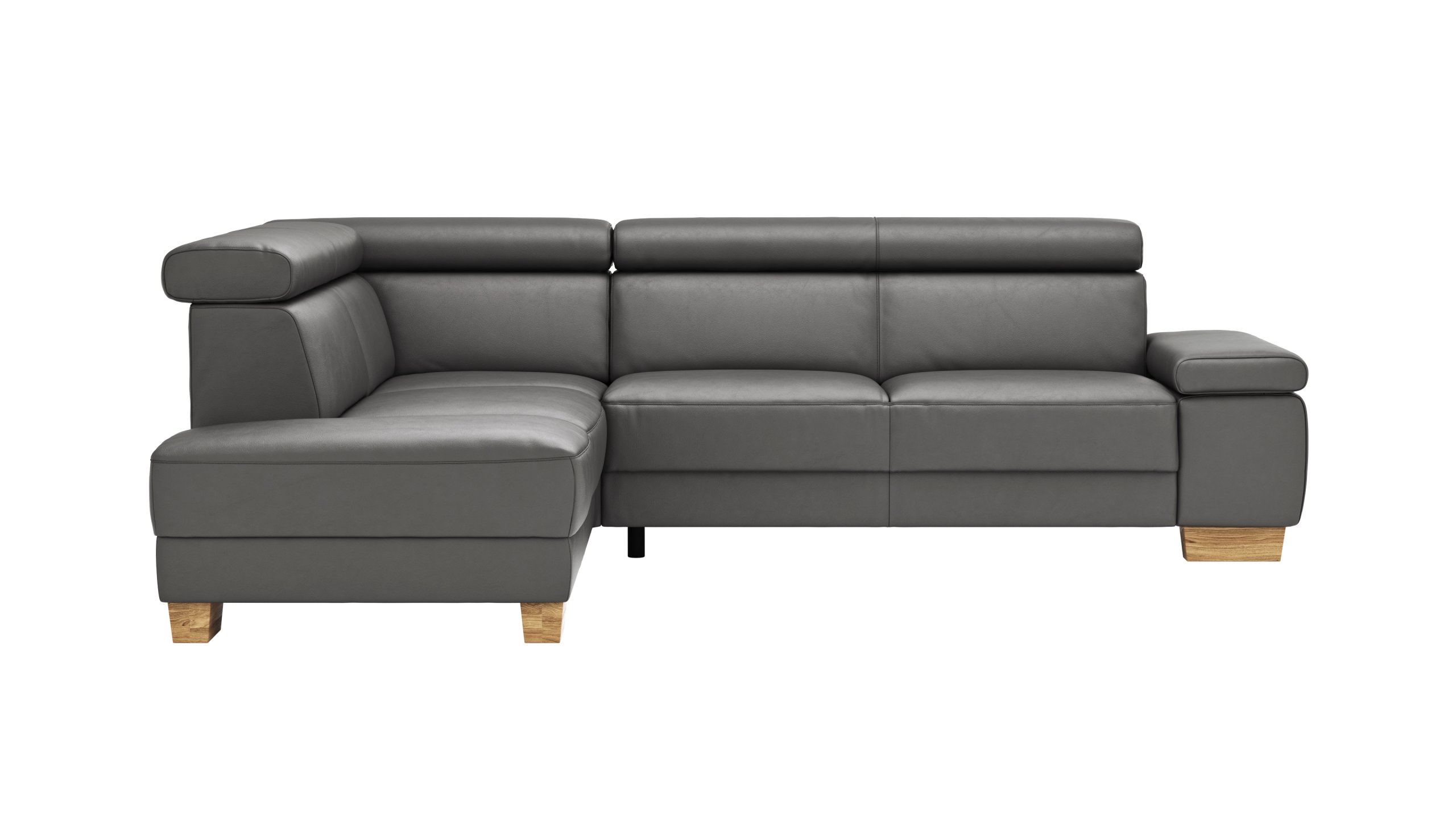 Ecksofa Philadelphia - Ecke links, 2,5-Sitzer, Kopfteil verstellbar (manuell), Leder, Anthrazit