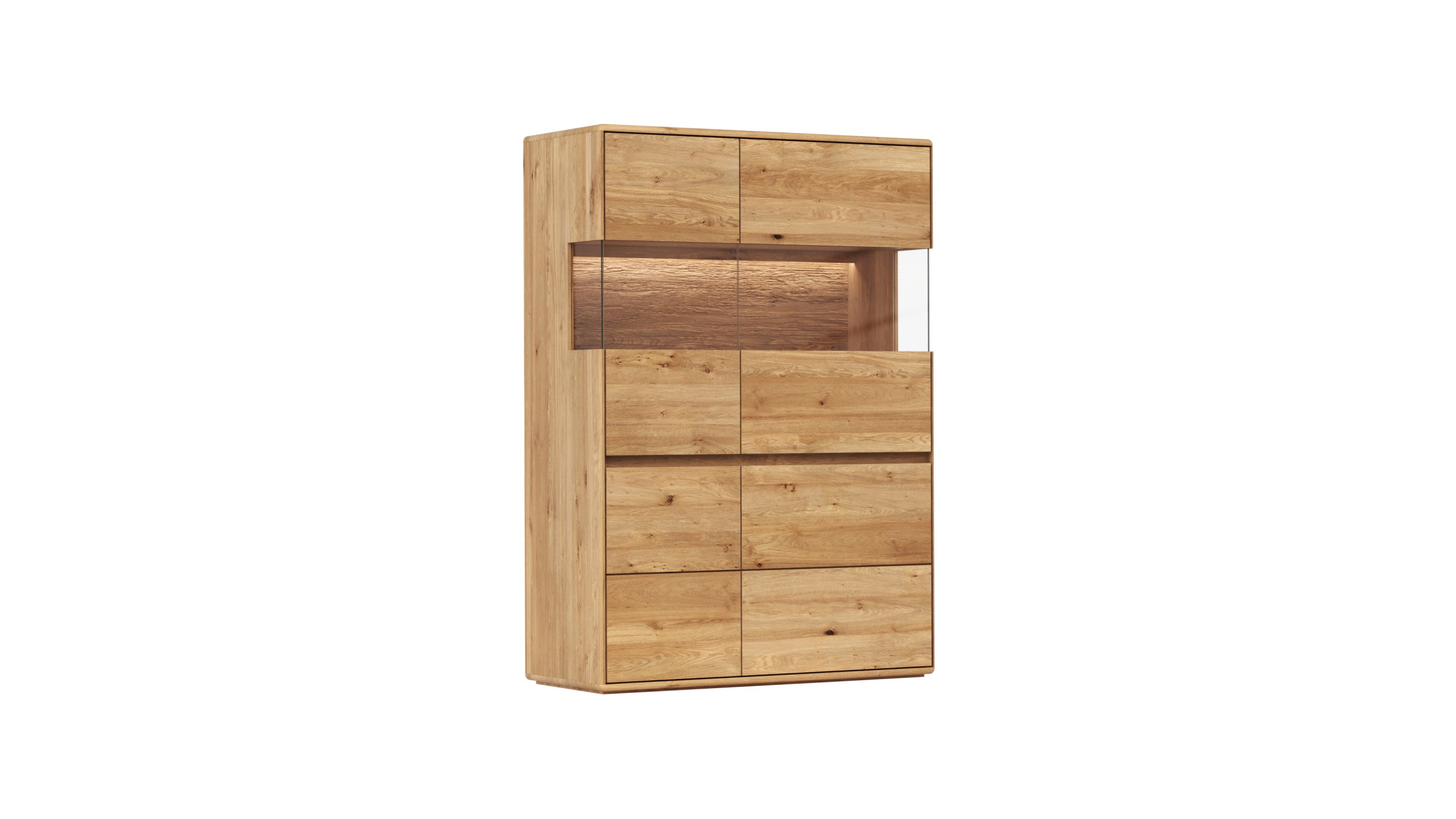 Highboard Hillsboro - inkl. Beleuchtung, Wildeiche natur, geölt