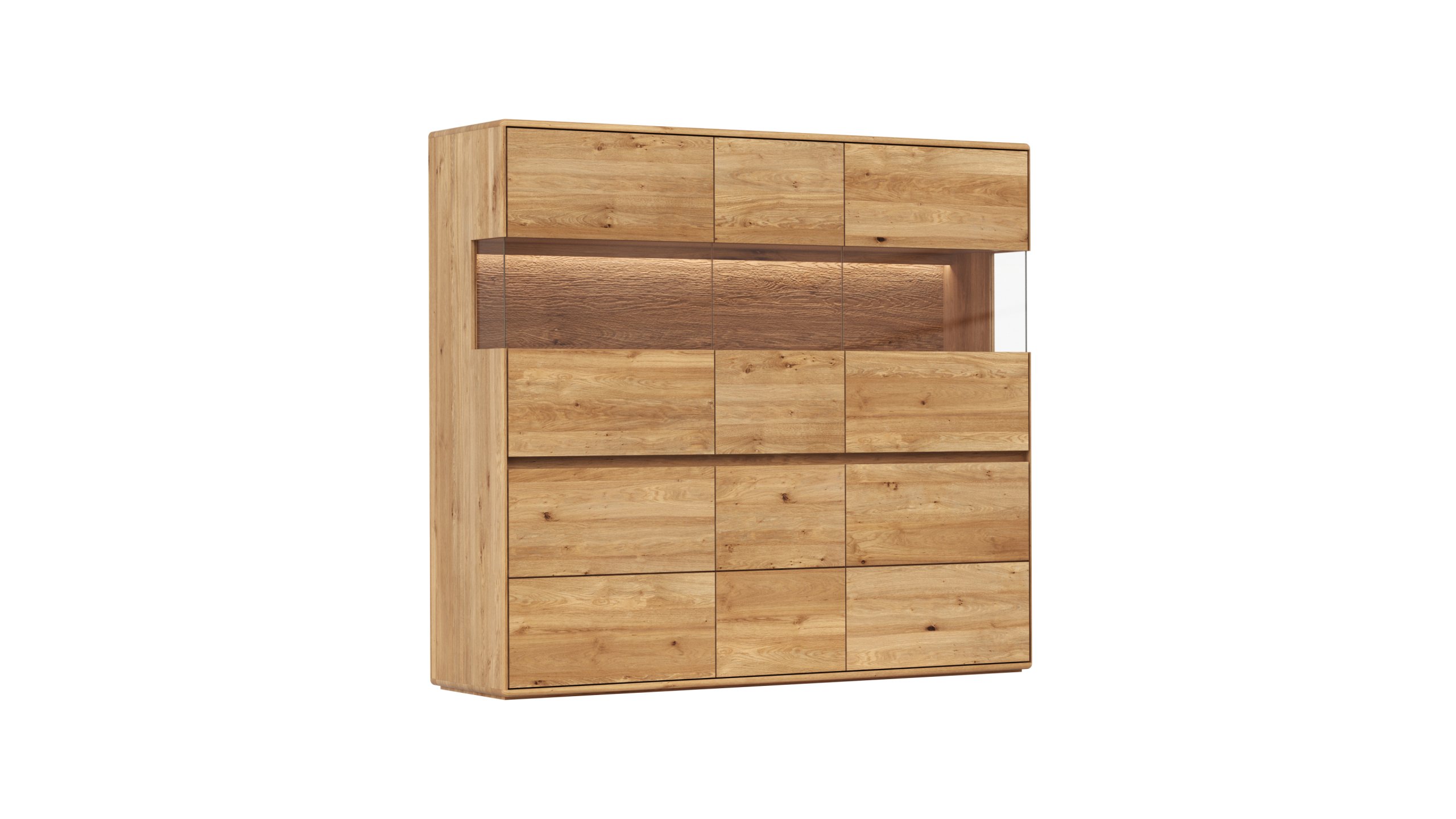 Highboard Hillsboro - inkl. Beleuchtung, Wildeiche natur, geölt