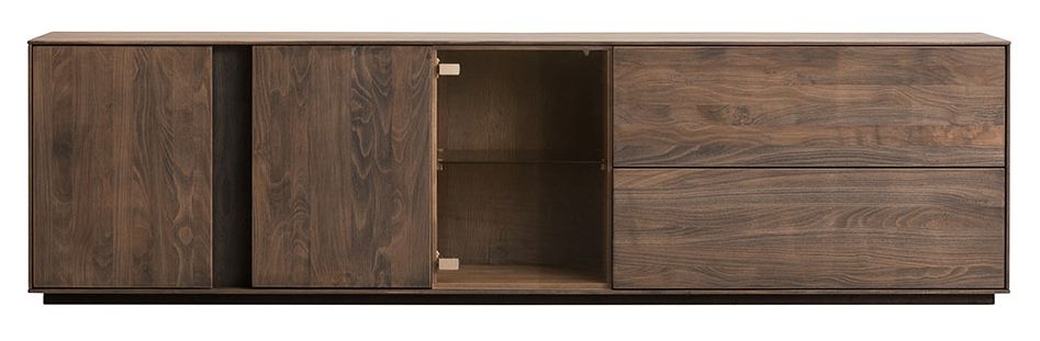 Mediaboard Saratoga - mit Schubkasten und Klapptüre, Buche massiv, silbergrau geölt