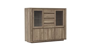 Highboard Bakersfield - sichtbare Rückwand geschroppt, Asteiche massiv, barrique