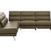 Ecksofa San Fernando - 2-Sitzer mit Ecke rechts, Armlehne verstellbar, Rückenlehne/Sitztiefe verstellbar, Relaxfunktion motorisch, Leder, Braungrün