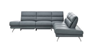Ecksofa San Fernando – Ecke links mit 2-Sitzer, Armlehne verstellbar, Rückenlehne/Sitztiefe verstellbar,  Relaxfunktion motorisch, Leder, Eisengrau