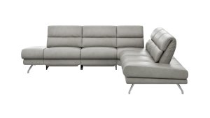 Ecksofa San Fernando – Ecke links mit 2-Sitzer, Armlehne verstellbar, Rückenlehne/Sitztiefe verstellbar,  Relaxfunktion motorisch, Leder, Steingrau