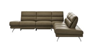 Ecksofa San Fernando – Ecke links mit 2-Sitzer, Armlehne verstellbar, Rückenlehne/Sitztiefe verstellbar,  Relaxfunktion motorisch, Leder, Braungrün