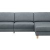 Ecksofa Mendoza - 2,5-Sitzer mit Longchair rechts, Relaxfunktion motorisch, Bettkasten, Leder, Eisengrau
