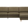 Ecksofa Mendoza - 2,5-Sitzer mit Longchair rechts, Relaxfunktion motorisch, Bettkasten, Leder, Braungrün