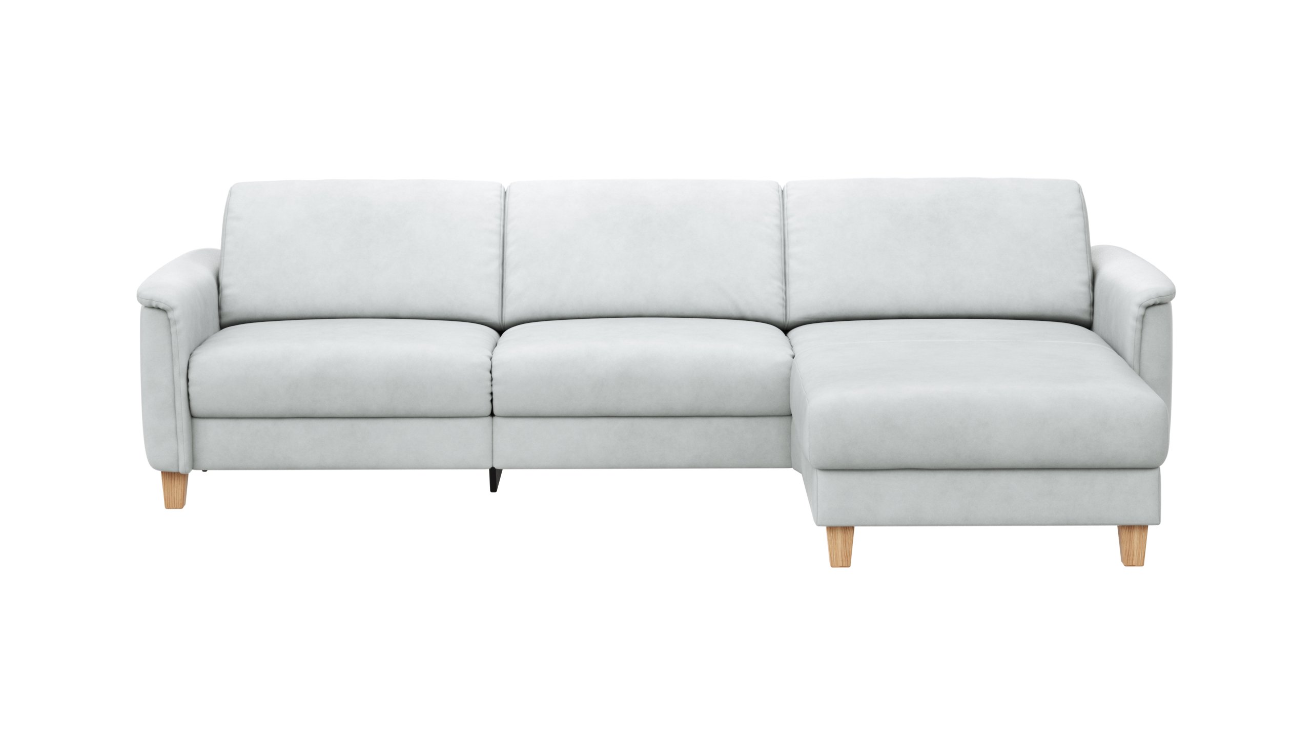 Ecksofa Mendoza - 2,5-Sitzer mit Longchair rechts, Relaxfunktion motorisch, Bettkasten, Leder, Eisblau