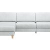 Ecksofa Mendoza – Longchair links mit 2,5-Sitzer, Relaxfunktion motorisch, Bettkasten, Leder, Eisblau