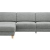 Ecksofa Mendoza – Longchair links mit 2,5-Sitzer, Relaxfunktion motorisch, Bettkasten, Stoff, Eisblau