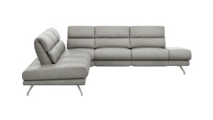 Ecksofa San Fernando - 2-Sitzer mit Ecke rechts, Armlehne verstellbar, Rückenlehne/Sitztiefe verstellbar, Leder, Steingrau