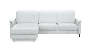 Ecksofa Bolivien - Longchair links mit 2,5-Sitzer, Kopfteil verstellbar, Leder, Eisblau