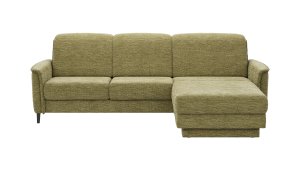 Ecksofa Bolivien - 2,5-Sitzer mit Longchair rechts, Kopfteil verstellbar, Stoff, Moos