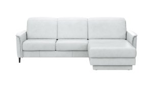 Ecksofa Bolivien - 2,5-Sitzer mit Longchair rechts, Kopfteil verstellbar, Leder Eisblau
