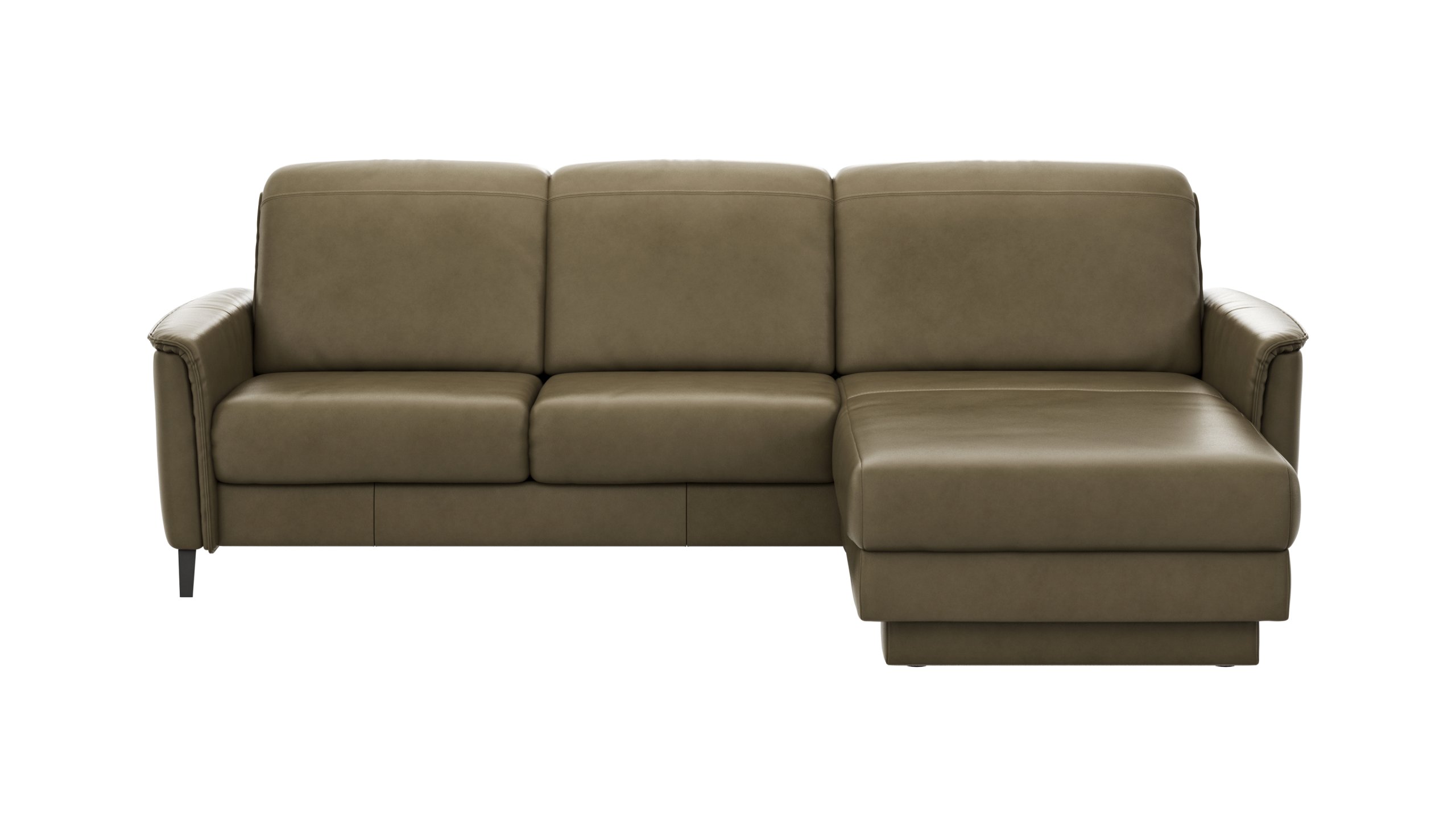 Ecksofa Bolivien - 2,5-Sitzer mit Longchair rechts, Kopfteil verstellbar, Leder Braungrün