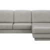 Ecksofa Bolivien - 2,5-Sitzer mit Longchair rechts, Kopfteil verstellbar, Leder Steingrau